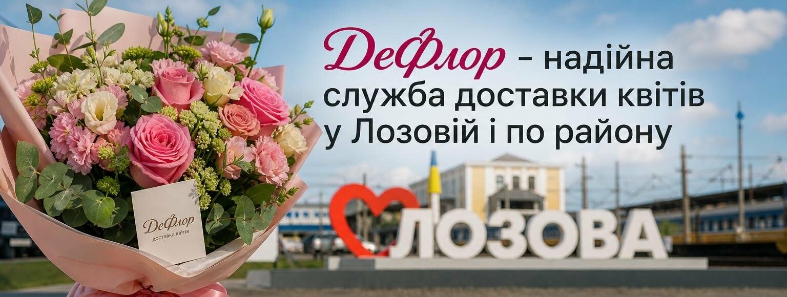 ДеФлор доставка квітів у Лозовій - букет квітів на фоні міста